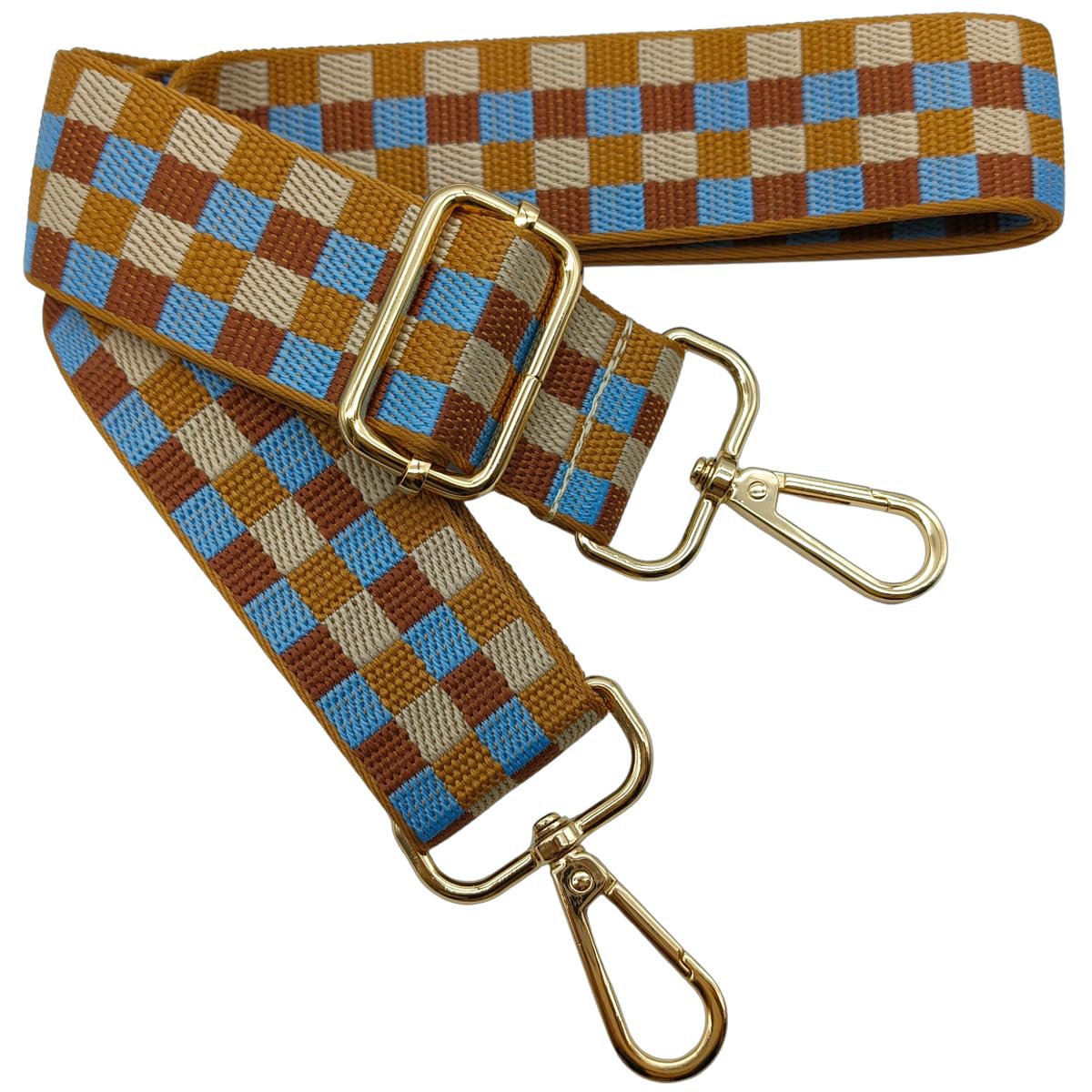 Verstellbarer Schultergurt für Taschen Blau Hellbraun, Taschengurte zum Wechseln, Taschengurt Breit mit Karabiner Gold, 80-130 cm Tragegurt Tasche für Damen Schulterriemen, Handtasche, 3.8cm, 1511 von Keriocusi