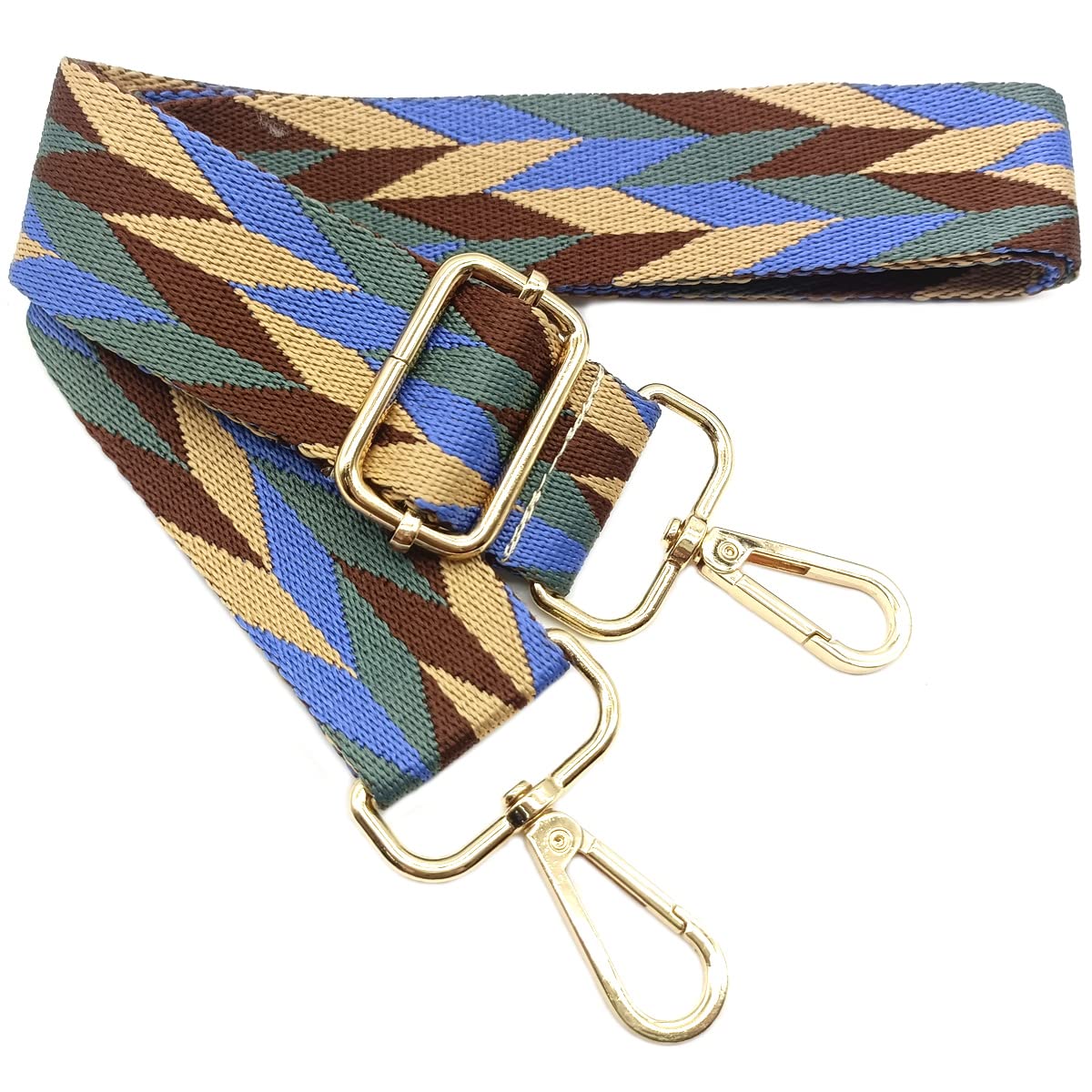 Verstellbarer Schultergurt für Taschen Braun-Grün-Blau, Taschengurte zum Wechseln, Taschengurt Breit mit Karabiner Gold, 80-130 cm Tragegurt Tasche für Damen Schulterriemen, Handtasche, 3.8cm, 103 von Keriocusi