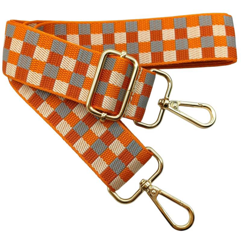 Verstellbarer Schultergurt für Taschen Orange Grau, Taschengurte zum Wechseln, Taschengurt Breit mit Karabiner Gold, 80-130 cm Tragegurt Tasche für Damen Schulterriemen, Handtasche, 3.8cm, 1509 von Keriocusi