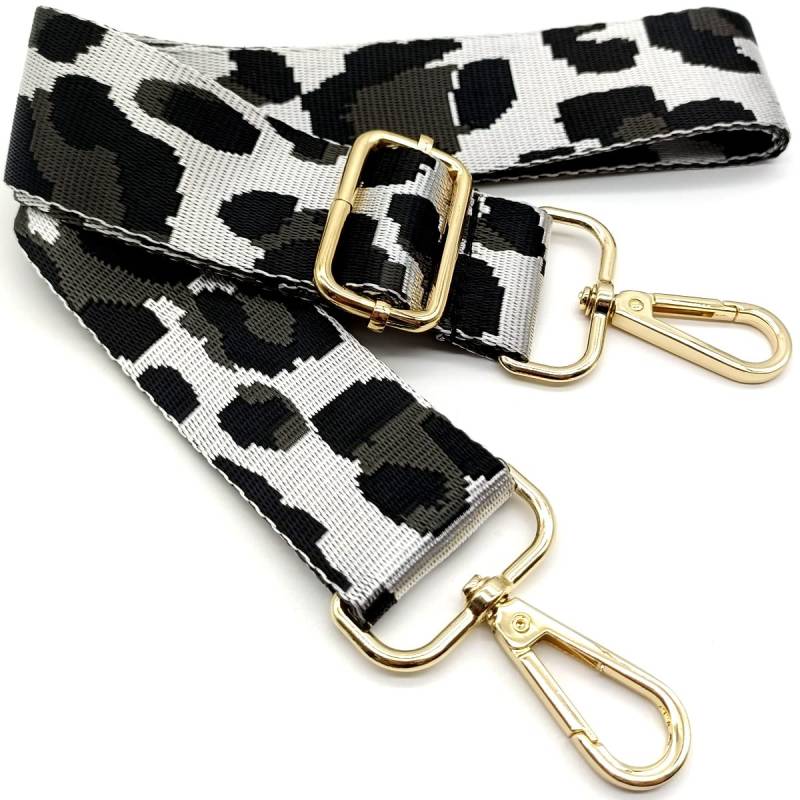 Verstellbarer Schultergurt für Taschen Weiß Leopardenmuster, Taschengurte zum Wechseln, Taschengurt Breit mit Karabiner Gold, 80-130 cm Tragegurt Tasche für Damen Schulterriemen, Handtasche, 3.8cm, 56 von Keriocusi