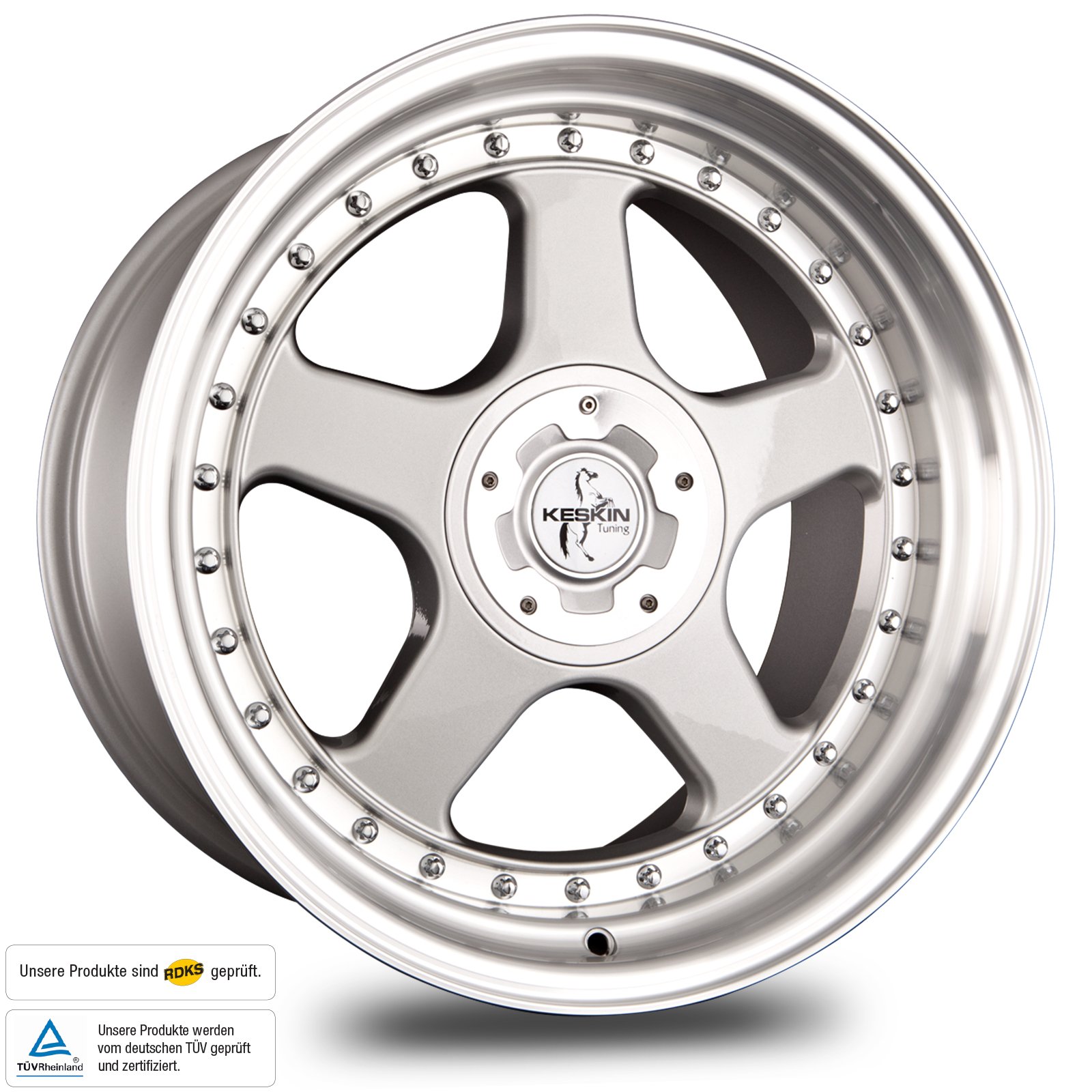 KESKIN KT1 SILVER LIP POLISH 10x17 ET20 5.00x112.00 Hub Hole 76.90 mm - Alu felgen von Keskin