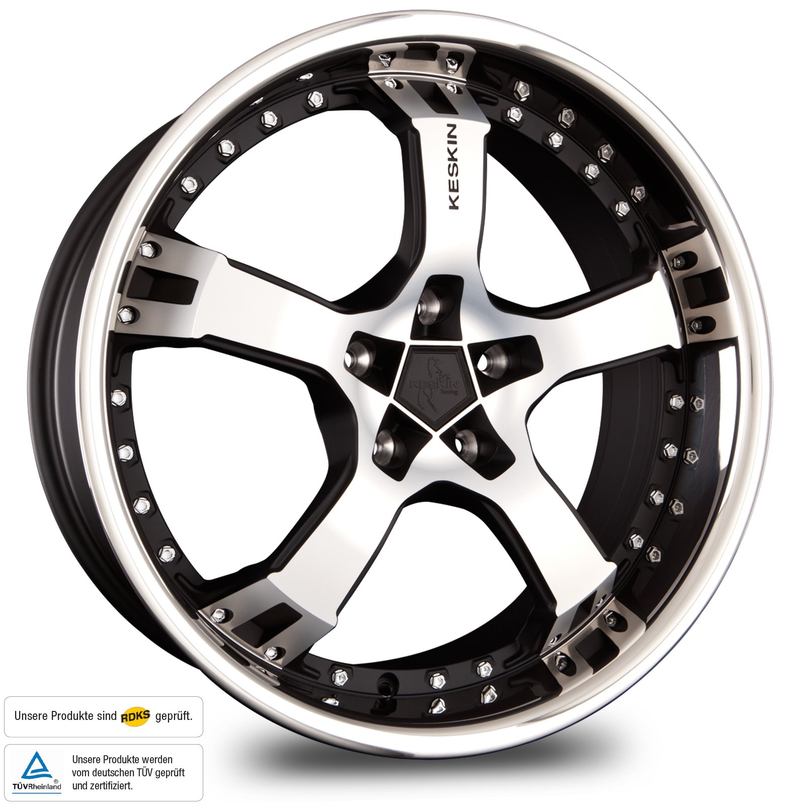 KESKIN KT10 MATT BLACK FRONT POLISH STEEL LIP 9,5x18 ET25 5.00x100.00 Hub Hole 63.40 mm - Alu felgen von Keskin