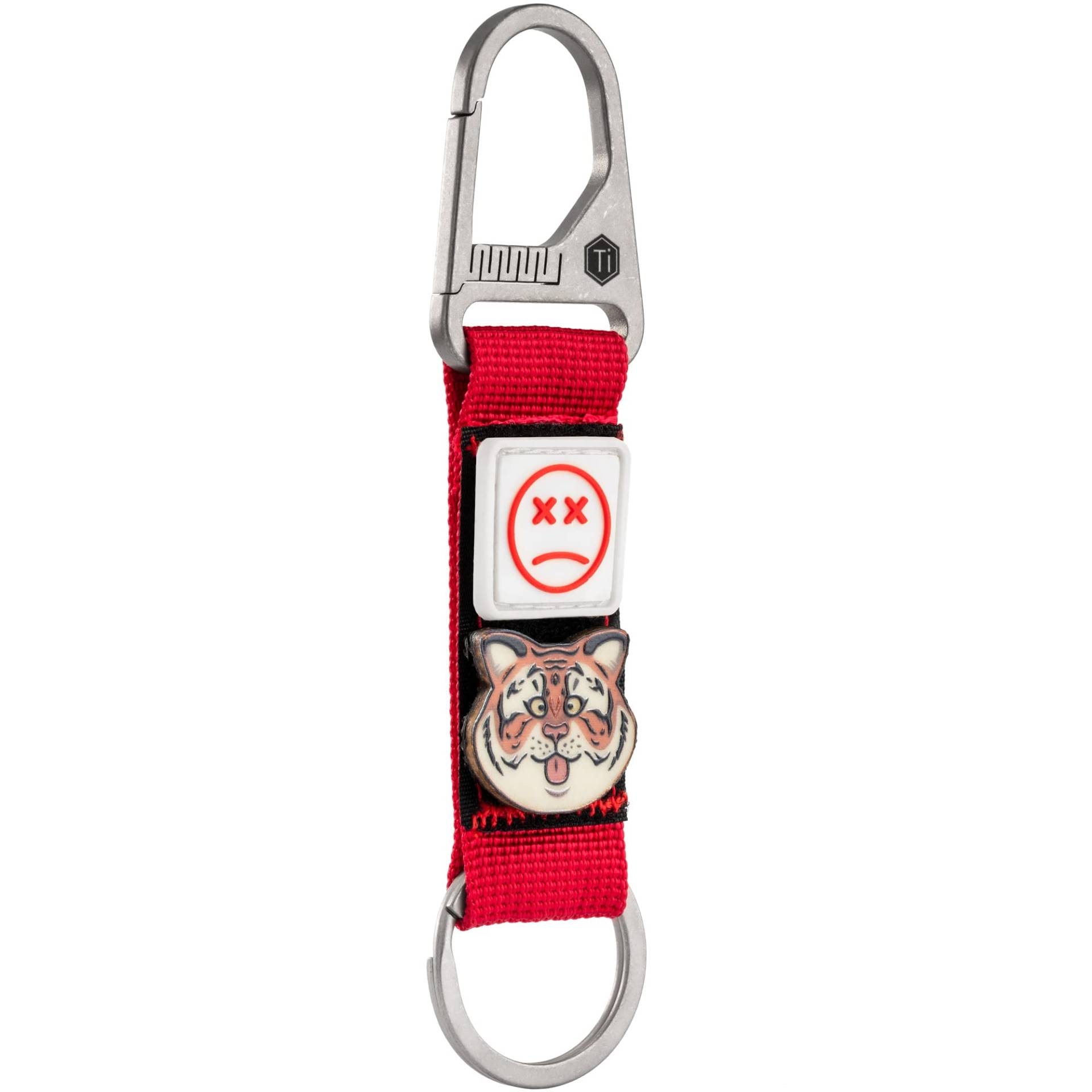 KeyUnity KB01 Titan Karabiner Personalisiert Schlüsselanhänger Nylon Gurtband Molle Clip mit Klettverschluss für Aufnäher (rot) (mittel) von KeyUnity