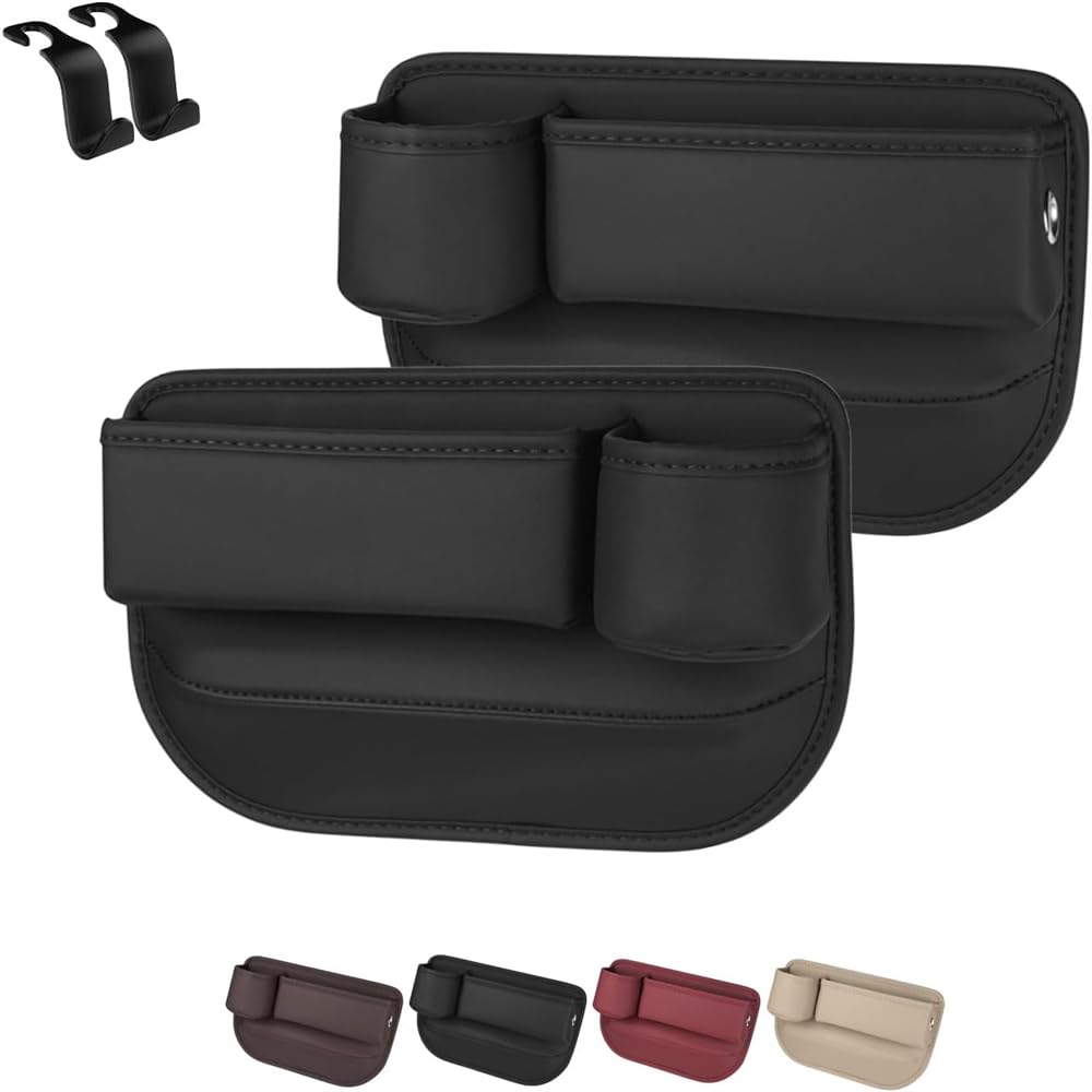 Auto Leder Getränkehalter Gap Bag, Berimat für Auto, Verstellbare Autositz-Aufbewahrungsbox, 2 in 1 Auto Leder Getränkehalter Gap Bag für Handys (Schwarz, 2 Stück für Fahrer und Beifahrer) von KeyoGoS