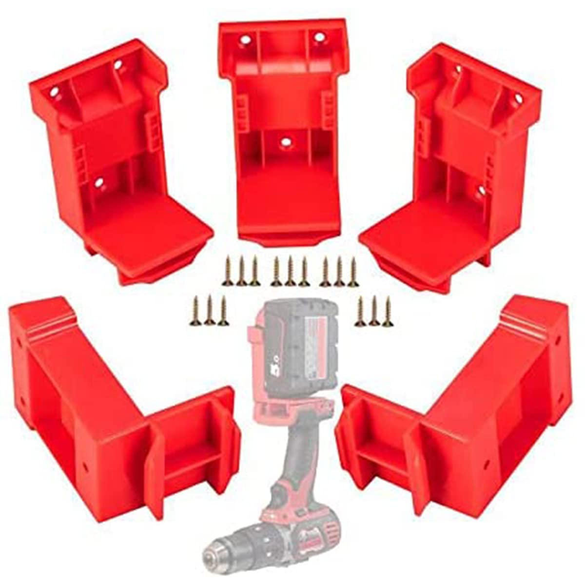 Keyohome5Pcs Werkzeughalter Kunststoff Elektrowerkzeug Batterie Dock Halter Heavy Duty Durable Elektrowerkzeug Aufhänger mit Schrauben für Dewalt 18/20V Milwaukee M18 18V Elektrowerkzeug(Gules) von Keyohome