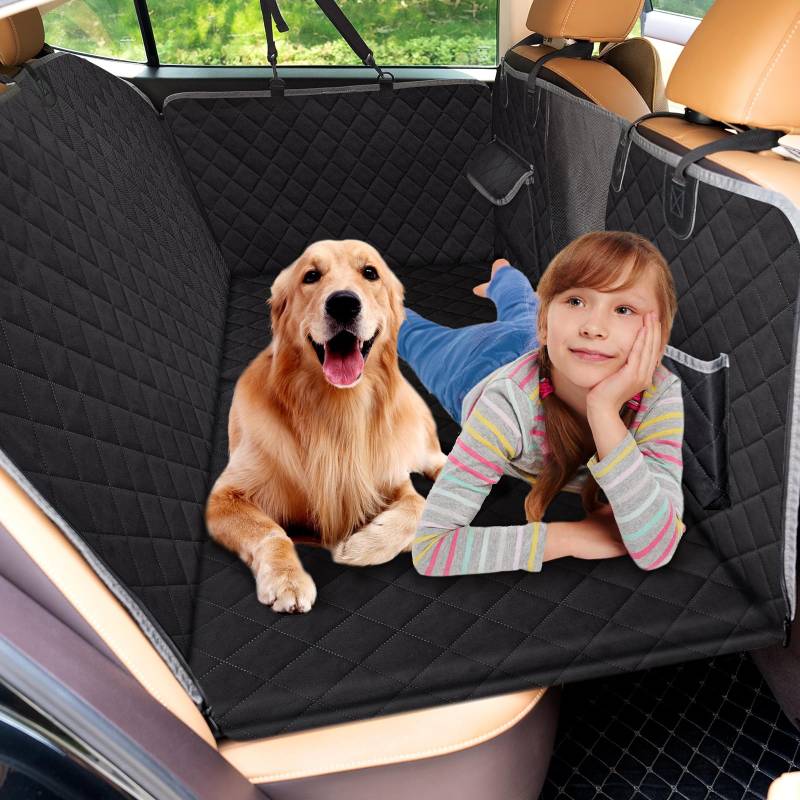 Kfonla Hundedecke Auto Rückbank 130 x 62 cm,Hunde Autositz Rückbank mit Harter Unterseite,Hundebett Auto Rückbank - rutschfest,Rückbank Schutz Hund mit Sicherheitsgurten für Meisten Auto SUV LKW von Kfonla