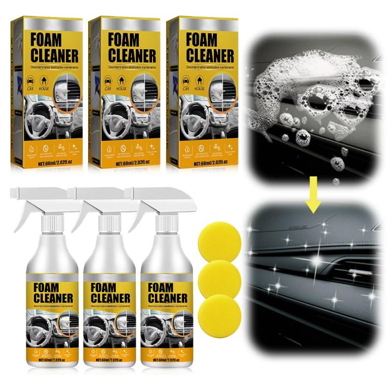 Kidmis Multi-Purpose Foam Cleaner, Schaumreiniger Auto, Car Innenraumschaumreinigungsmittel, Leistungsstarkes Fleckenentfernungsset, Multifunktion Schaumreiniger für Autoinnenraum, Haus, Küche (3pcs) von Kidmis