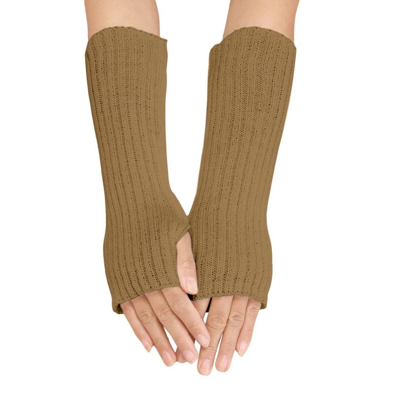 Winter Gestrickte Handschuhe für Damen Lang Handwärmer Stulpen Fingerlose Armstulpen Warm Strick Handschuhe Armwärmer Stulpen für Damen Pluswärmer Handstulpen Fingerlose Halbfinger (A-Khaki, One Size) von Kielsjajd