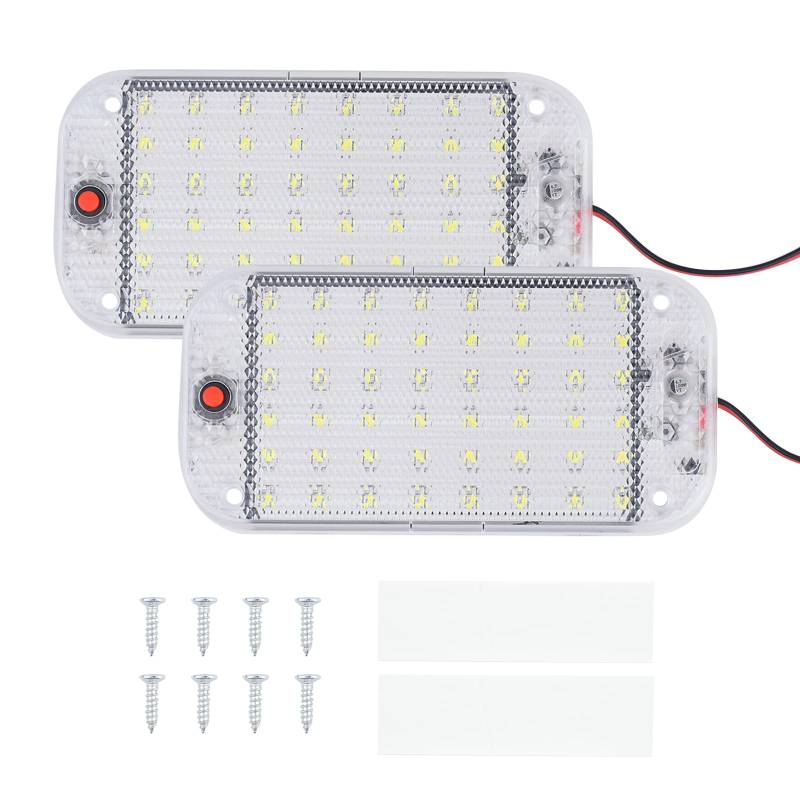 Kikuo Auto Innen Beleuchtung, 48 LEDs 12V - 85V LED Leiste mit ON/OFF Schalter, Auto Innenleuchte Leselampe Leuchtstofflampe für Auto Wohnmobil Van Bus Caravan Boat Küche (2pcs) von Kikuo