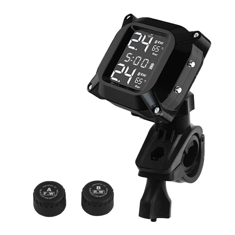 Reifendruckkontrollsystem Motorrad, Kikuo Kabelloser Tpms Motorrad, Tpms Reifendruckkontrollsystem Motorrad mit LCD-Display und 2 Externen Sensoren mit Einstellbarem Winkel, Wasserdicht von Kikuo