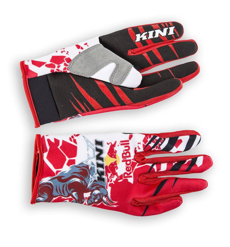 Kini Red Bull Revolution Gloves - Red/White - M – Motocross-Handschuhe für Herren, Motorsport, BMX Handschutz, speziell gepolsterte Bereiche, Atmungsaktiver Mesh, leicht von Kini