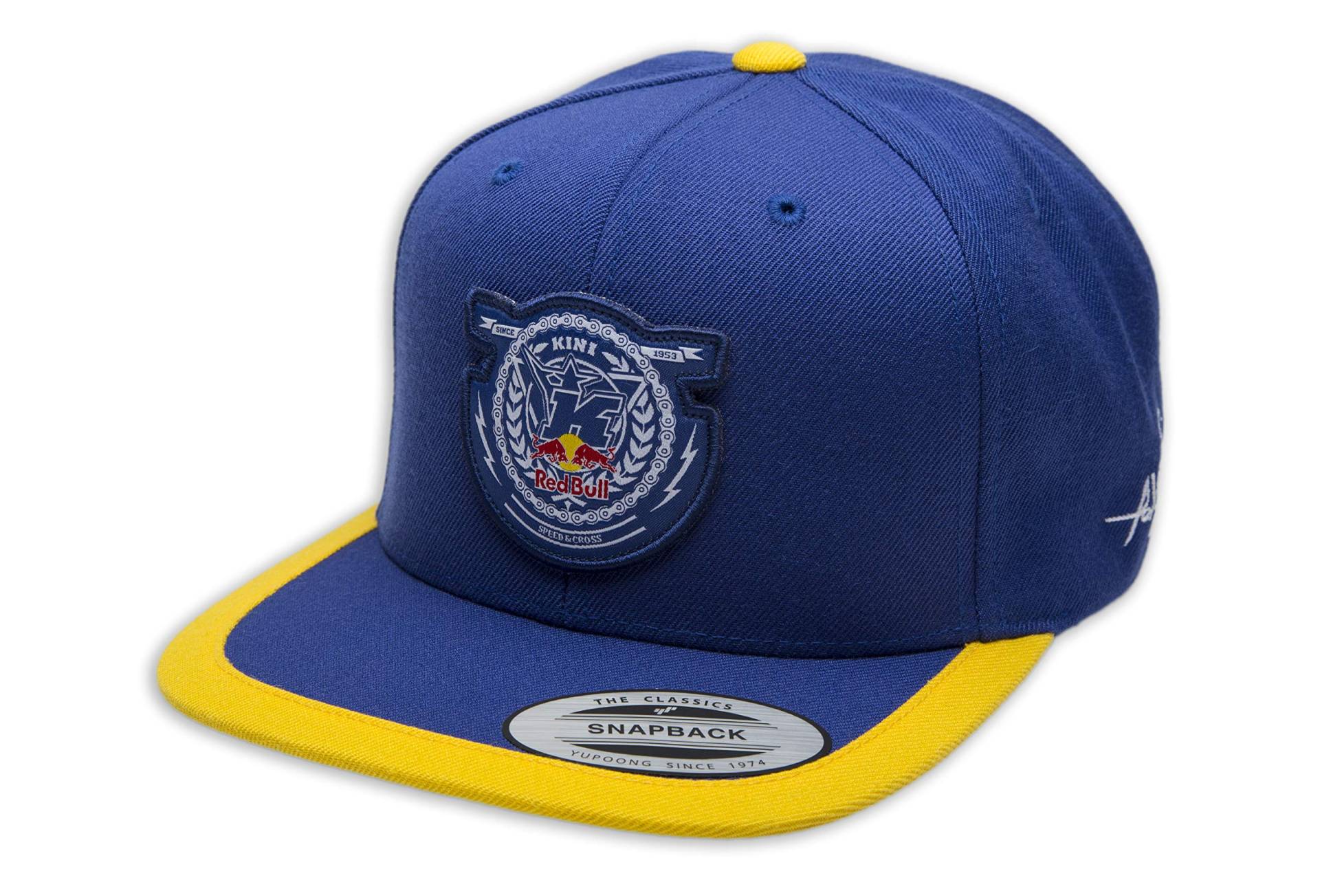 Kini Red Bull Crest Cap – Trendige Snapback, Flexfit, Herren Kappe, Basecap mit Logo-Patch Motiv, One Size, Größenverstellbar - Navy/Yellow von Kini