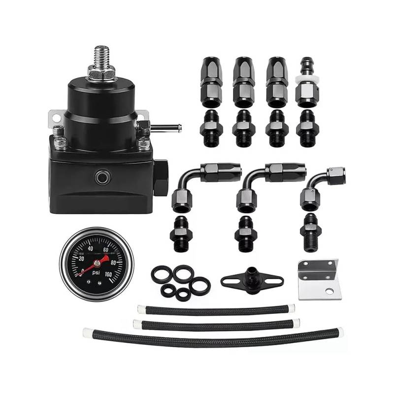 Kioball Verstellbares Kraftstoffdruckregler-Set, Öl, 0–100 psi Messgerät, 6AN schwarz von Kioball