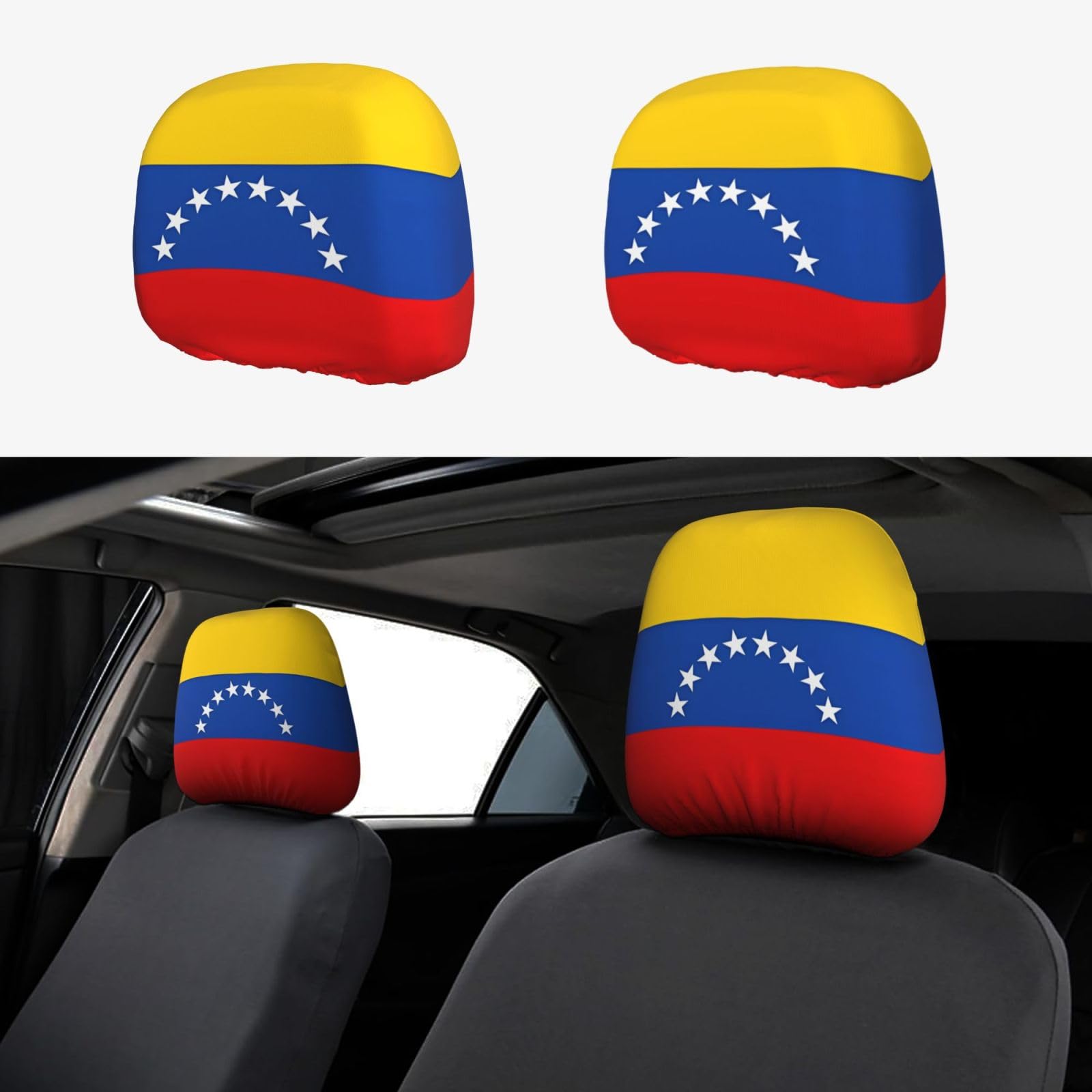 Kirrowe Autositzbezüge, 2 Stück, volle Breite, bedruckt, perfekt als Autositzbezug-Zubehör, unverzichtbare und lustige Autoteile, Flagge von Venezuela von Kirrowe