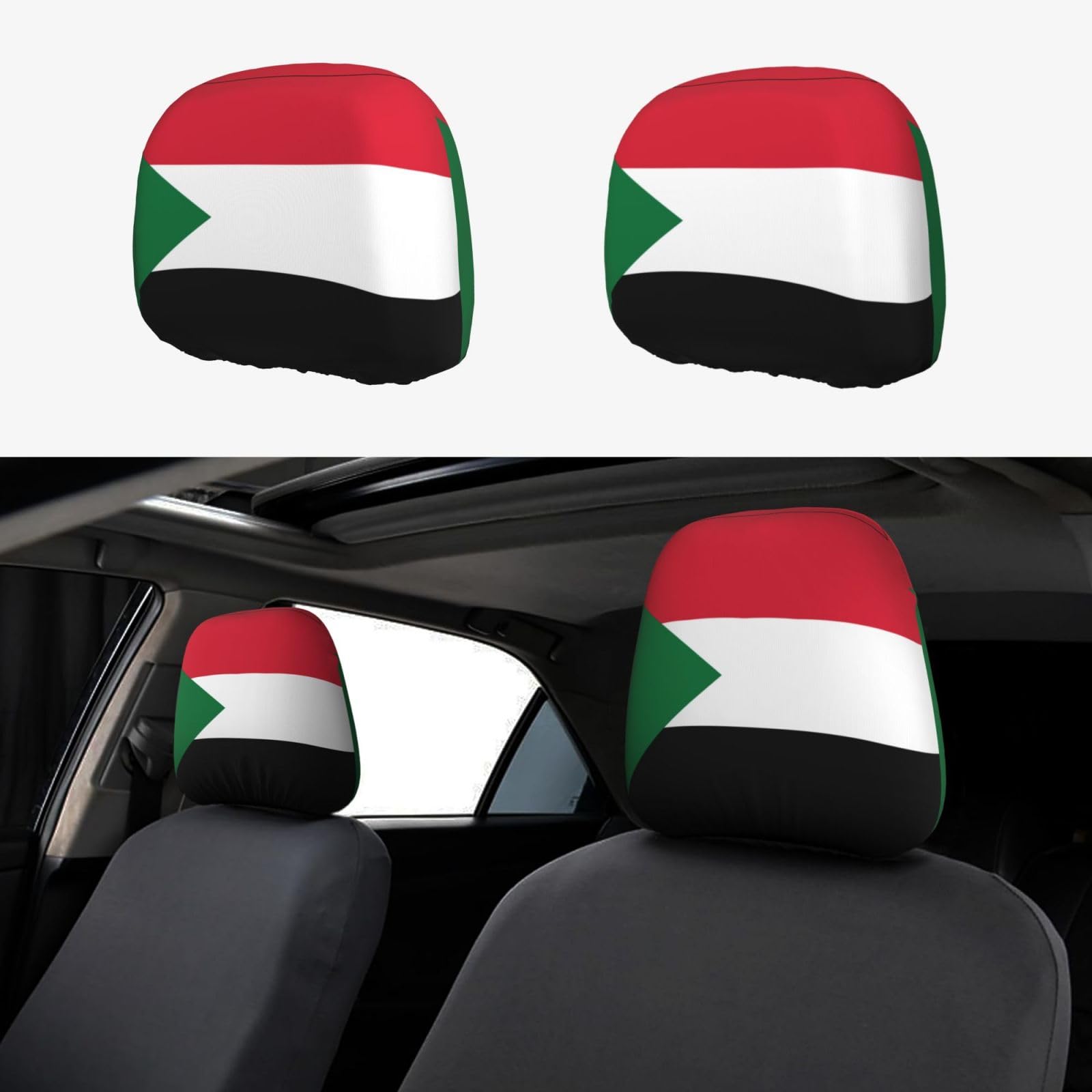 Kirrowe Autositzbezüge, 2 Stück, volle Breite, bedruckt, perfekt als Autositzbezug-Zubehör, unverzichtbare und lustige Autoteile, sudanesische Flagge von Kirrowe