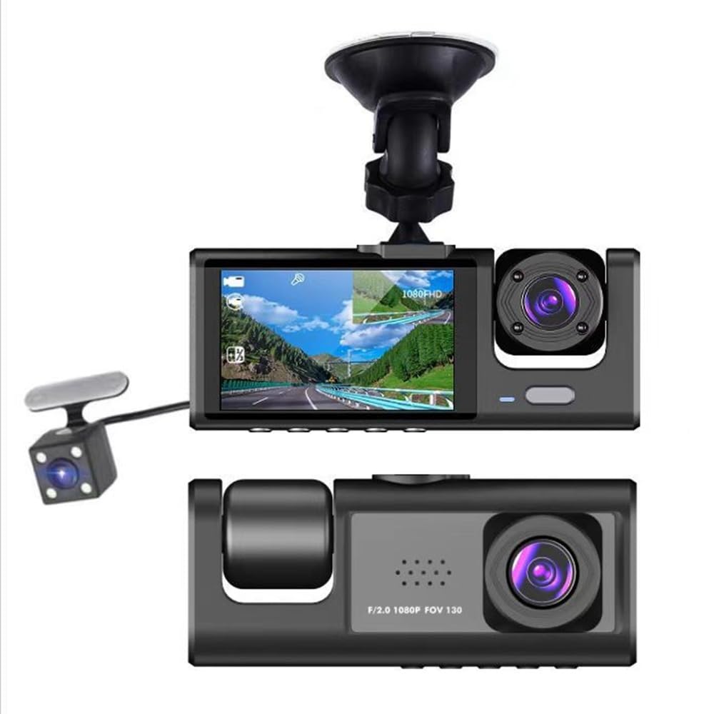 Kissmii 3 Kamera Dashcam 1080P 2 Bildschirm Dashcam Schwarz Fahrer Recorder für Taxi CAR DVR RüCkfahrkamera Universal von Kissmii