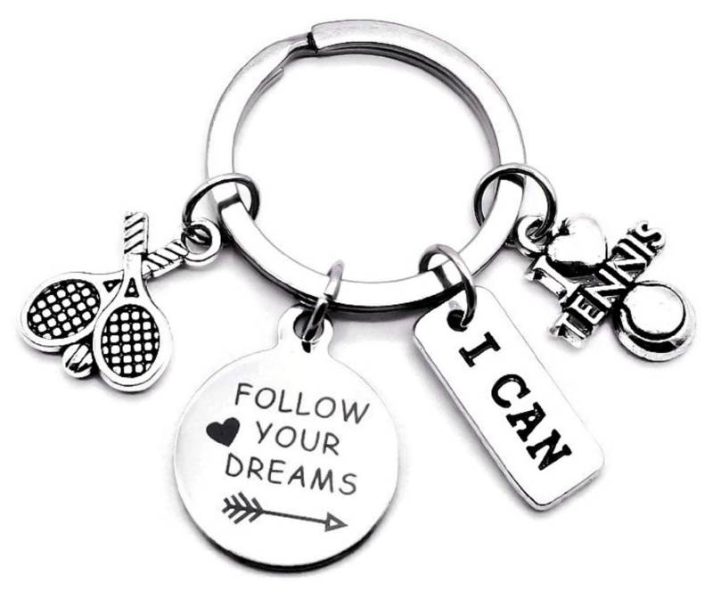 Tennis Keychain Tennis Coach Keychain Tennis Racket Tennis Ball Tennis Player Tennis Team Sports Lover Gift Tennis Key Ring I Can I Love Tennis Charm Tennis Gift Follow Your Dreams Keyring Key Chain, von Kit's Kiss