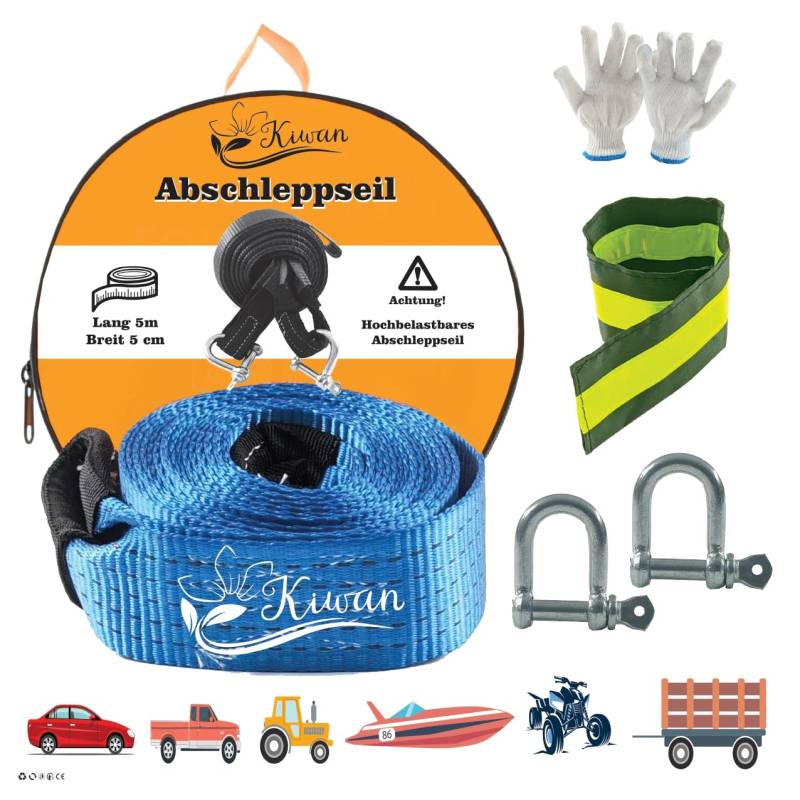 Abschleppseil Offroad Zubehör Set 10t – Reißfestes Bergungsgurt für Wohnmobil, Auto, LKW, Pkw – Notfall Abschleppseil für Geländefahrzeuge. von Kiwan