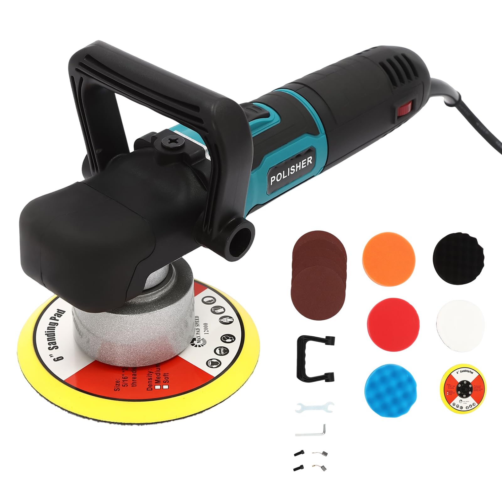 KiwiHood 580W Pufferpolierer 5,9 "/ 15 cm rotierender Autopuffer-Polierer Waxer, 6 Poliermaschine mit variabler Geschwindigkeit von 2000-4500 U/min zum Polieren und Wachsen von Booten, Autos von KiwiHood