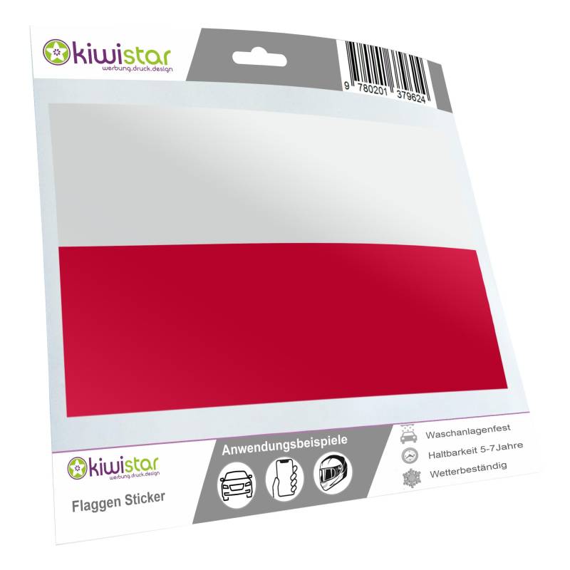 Kiwistar - Autoaufkleber Sticker Fahne Flagge Aufkleber 10cm Polen Flagge Länder Wappen Fahne Sticker Kennzeichen - Auto - Fahrrad - LKW von Kiwistar