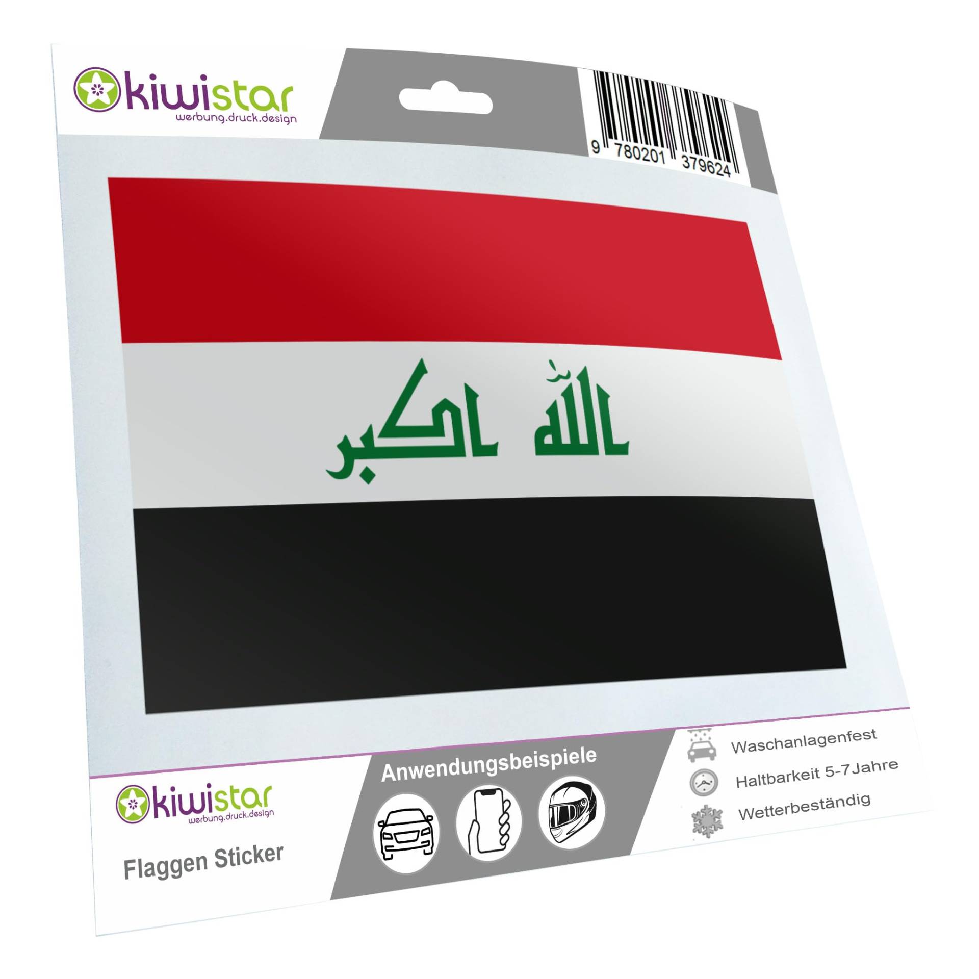 Kiwistar - Autoaufkleber Sticker Fahne Flagge Aufkleber 10cm Irak Flagge Länder Wappen Fahne Sticker Kennzeichen - Auto - Fahrrad - LKW von Kiwistar