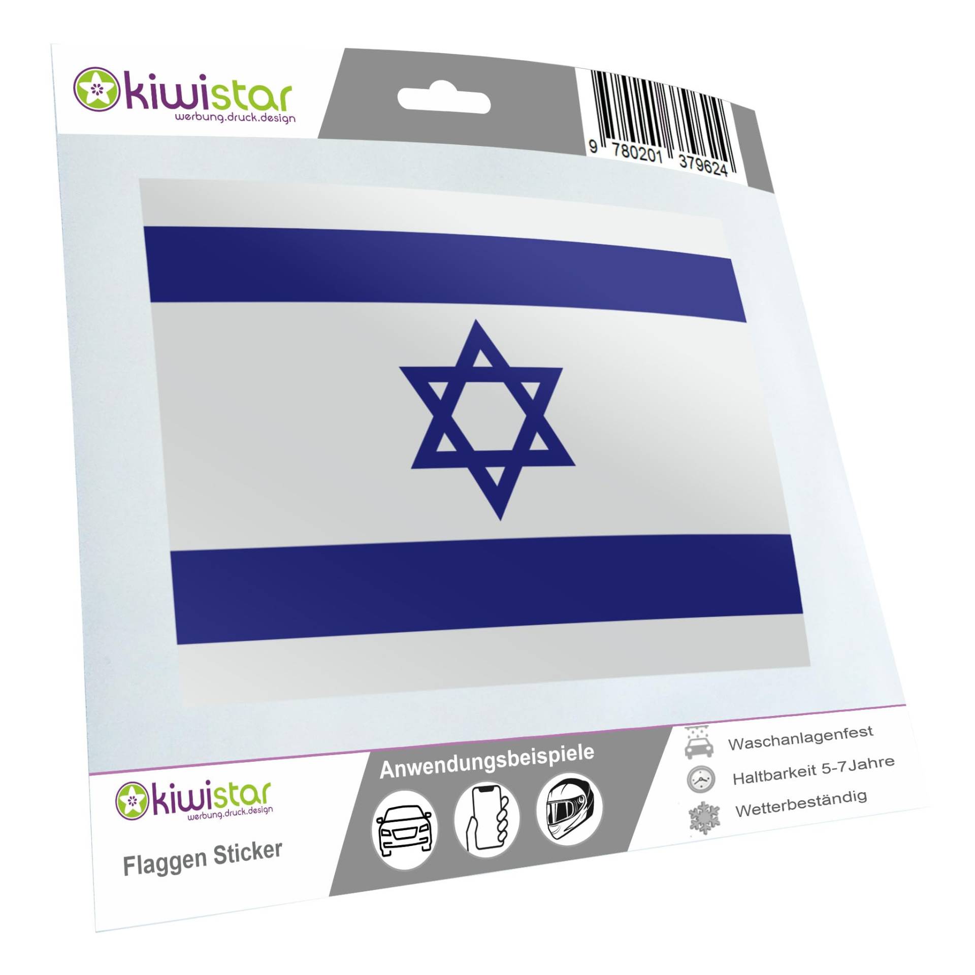 Kiwistar - Autoaufkleber Sticker Fahne Flagge Aufkleber 10cm Israel Flagge Länder Wappen Fahne Sticker Kennzeichen - Auto - Fahrrad - LKW von Kiwistar