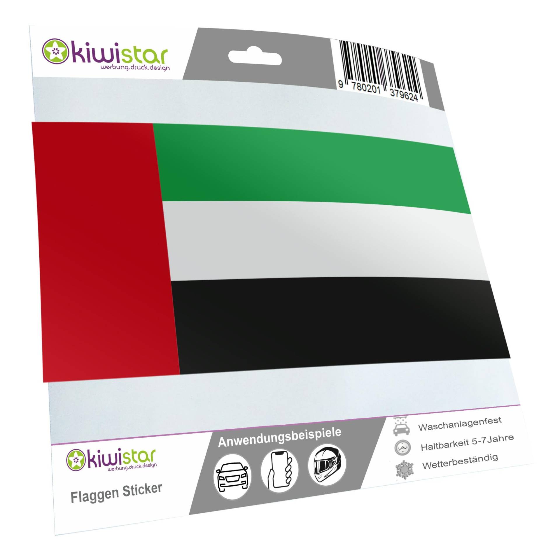 Kiwistar - Autoaufkleber Sticker Fahne Flagge Aufkleber 10cm Vereinigte Arabische Emirate Flagge Länder Wappen Fahne Sticker Kennzeichen - Auto - Fahrrad - LKW von Kiwistar