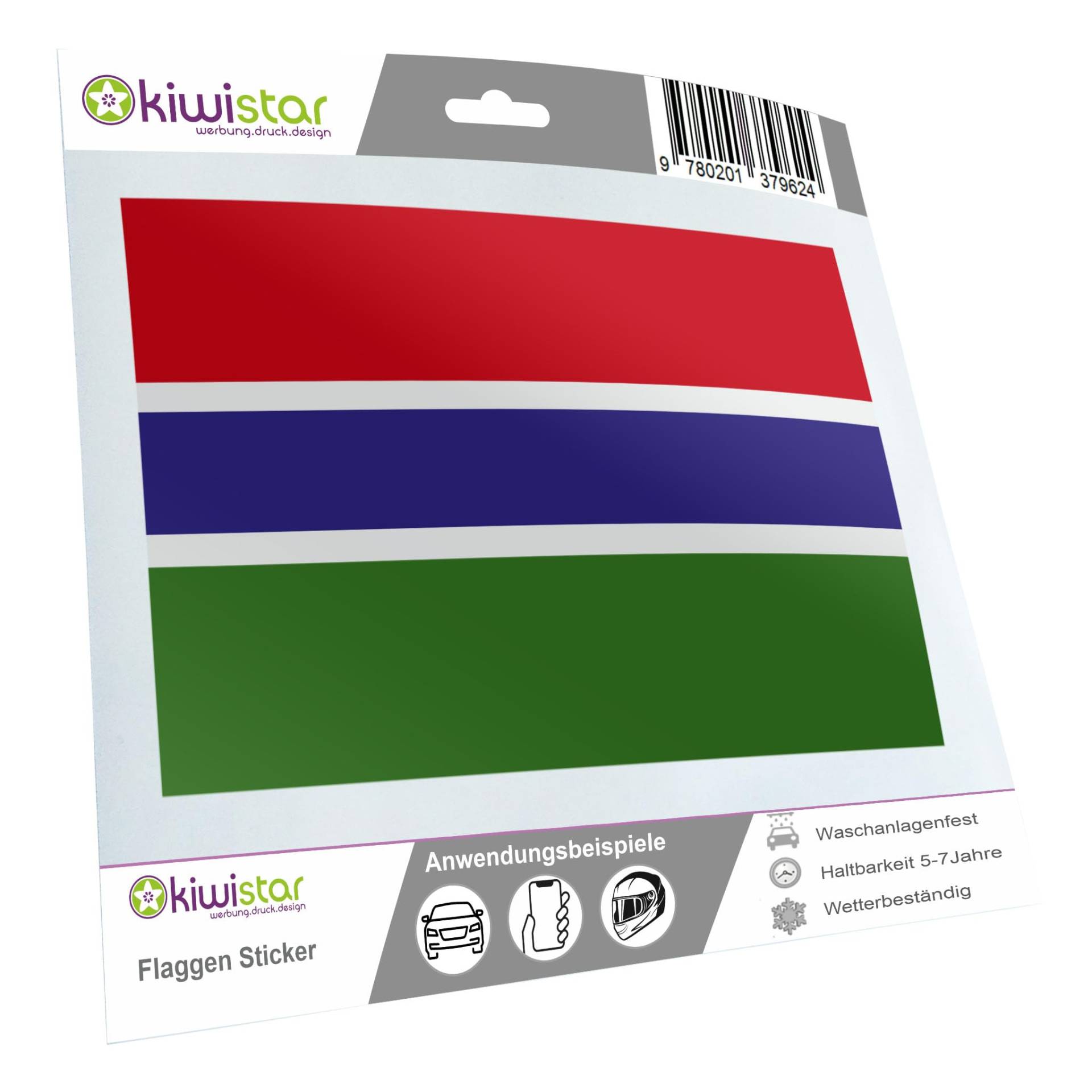 Kiwistar - Autoaufkleber Sticker Fahne Flagge Aufkleber 15cm Gambia Flagge Länder Wappen Fahne Sticker Kennzeichen - Auto - Fahrrad - LKW von Kiwistar