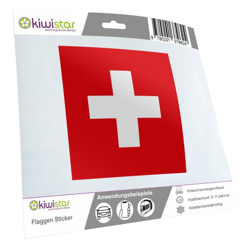 Kiwistar - Autoaufkleber Sticker Fahne Flagge Aufkleber 15cm Schweiz Flagge Länder Wappen Fahne Sticker Kennzeichen - Auto - Fahrrad - LKW von Kiwistar