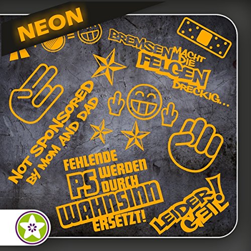 Kiwistar Sticker Bomb Set 01 - Bogengröße: A4 Bremsen…Felgen…, Shockerhand, Autobahnfreak, Fehlende PS…, Leider Geil Auswahl Sammlung Aufkleber Scheibe Tuning Decal von Kiwistar