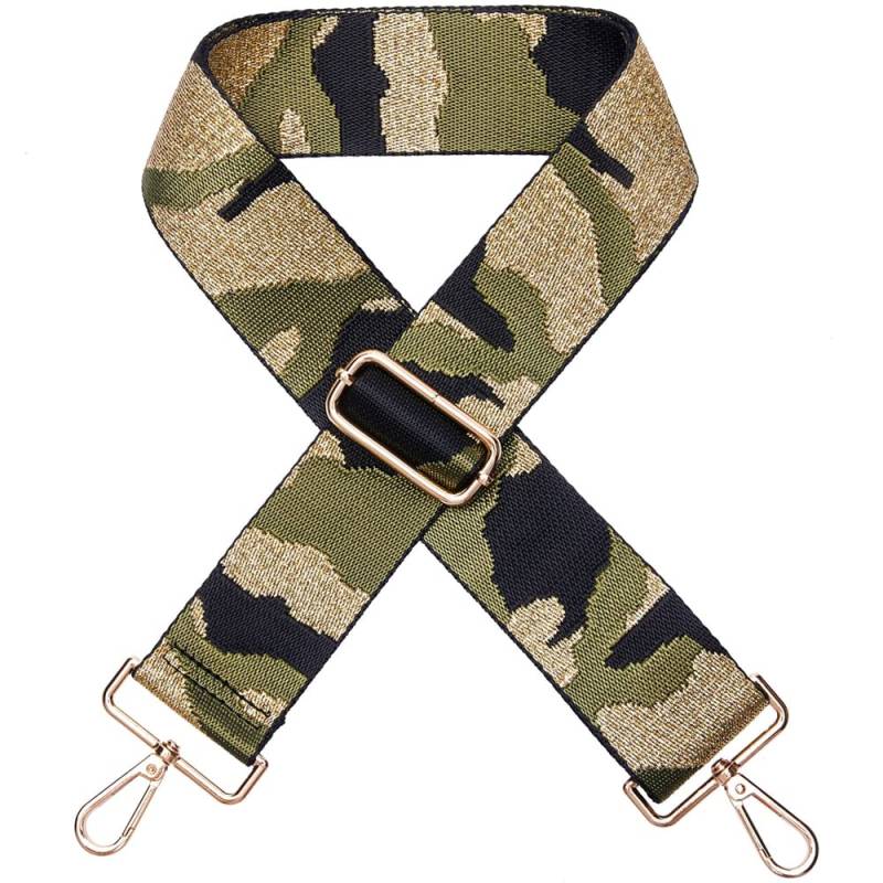 Kiwochy Verstellbarer Taschengurt Trageriemen Breiter Schulterriemen Schultergurt Breit 2" Karabiner Gold für Schultertasche Tragetaschen DIY Zubehör Tasche Ersatz Schultergurt Camouflage-Gold Seide von Kiwochy