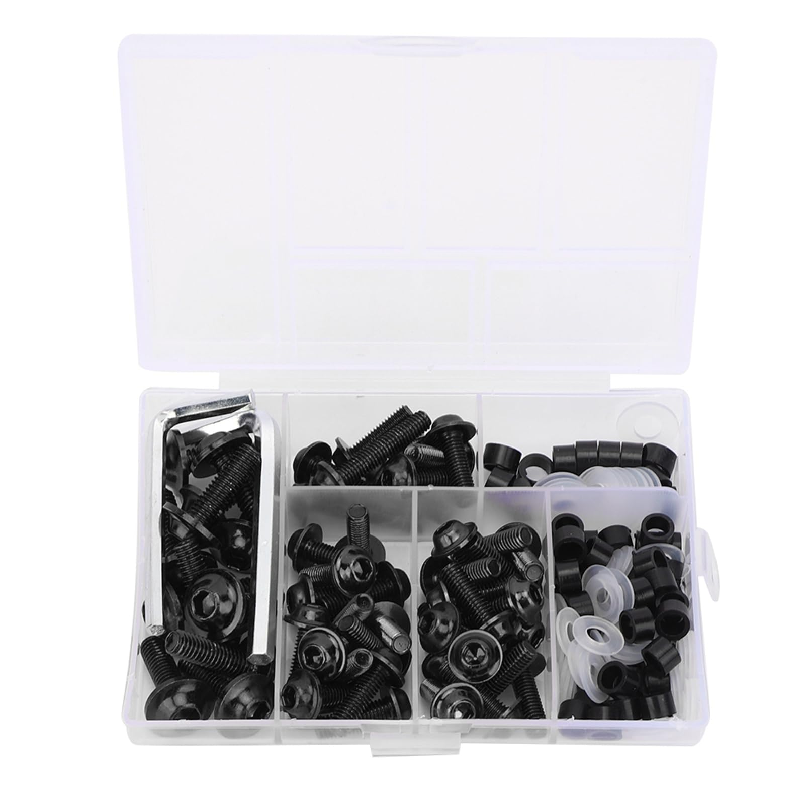 Klanata 158-teiliges Universal-Fai-Schrauben-Set mit Dichtung und Schraubenschlüssel, silbernes Motorradzubehör für die komplette Karosseriemontage (Black) von Klanata