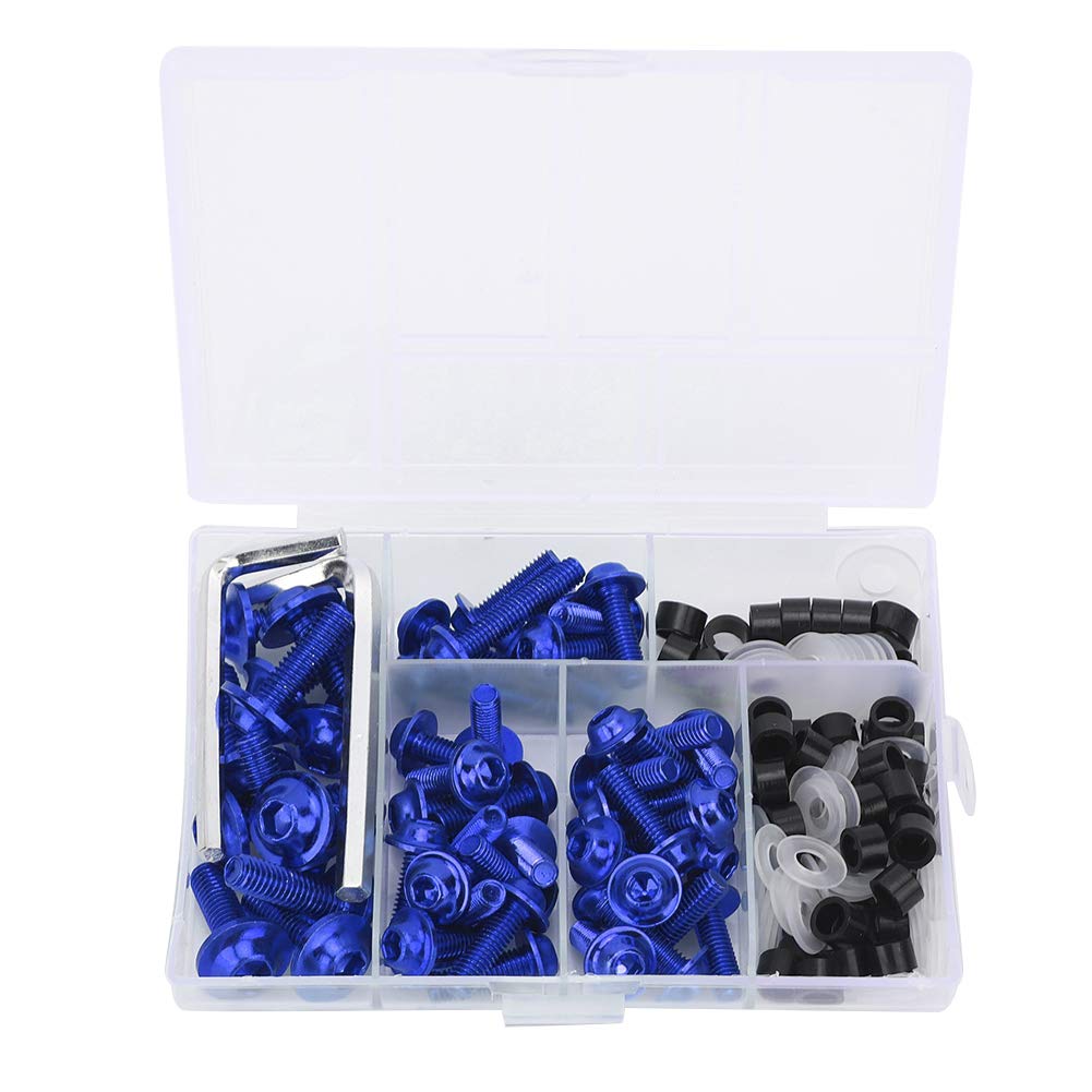 Klanata 158-teiliges Universal-Fai-Schrauben-Set mit Dichtung und Schraubenschlüssel, silbernes Motorradzubehör für die komplette Karosseriemontage (Blue) von Klanata