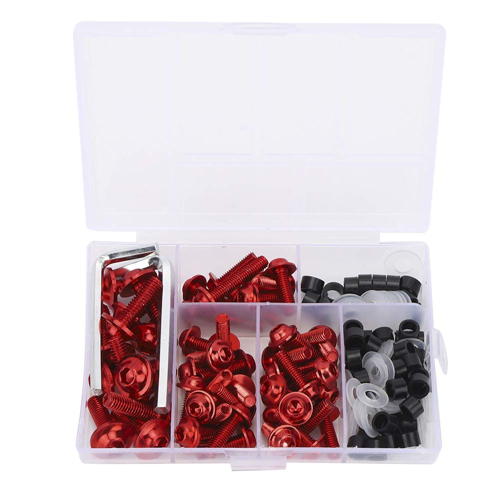 Klanata 158-teiliges Universal-Fai-Schrauben-Set mit Dichtung und Schraubenschlüssel, silbernes Motorradzubehör für die komplette Karosseriemontage (Red) von Klanata