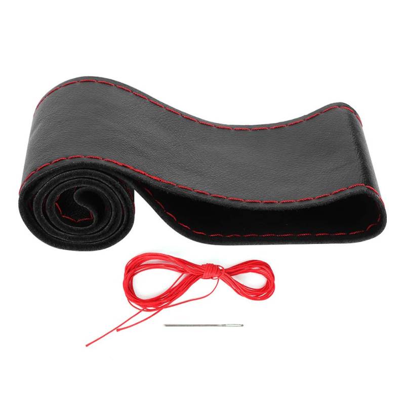 Klanata 38 cm/15 Zoll Leder-Lenkradbezug mit Schnürnadeln und Fadenset, DIY-Handnähzubehör für individuelle Auto-Innendekoration (Black Red) von Klanata