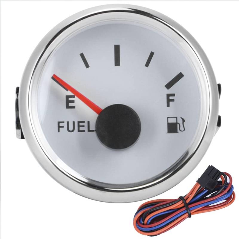 Klanata 52mm 0-190ohm Oil Level Gauge Fuel Level Gauge, 2 White Tank Level Pointer Meter for Marine, Boat, and Car Applications (White) von Klanata