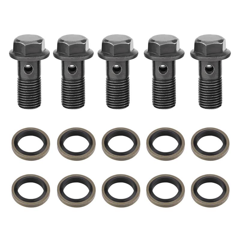 Klanata 5Pcs Motorcycle Banjo Bolt Set, M10x1.25 Hard Iron Banjo Fittings, for Screws for Brake Caliper & Master Cylinder, Motorcycle Maintenance, Repair (M10×1,25mm) von Klanata