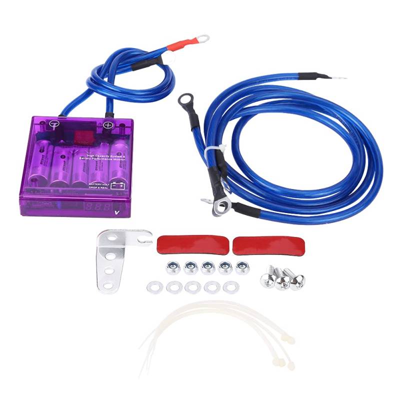 Klanata Universal-Auto-Spannungsstabilisator und Kraftstoffspar-Set, Spannungsregler mit 3 Erdungskabeln für Autos und LKWs (Purple) von Klanata