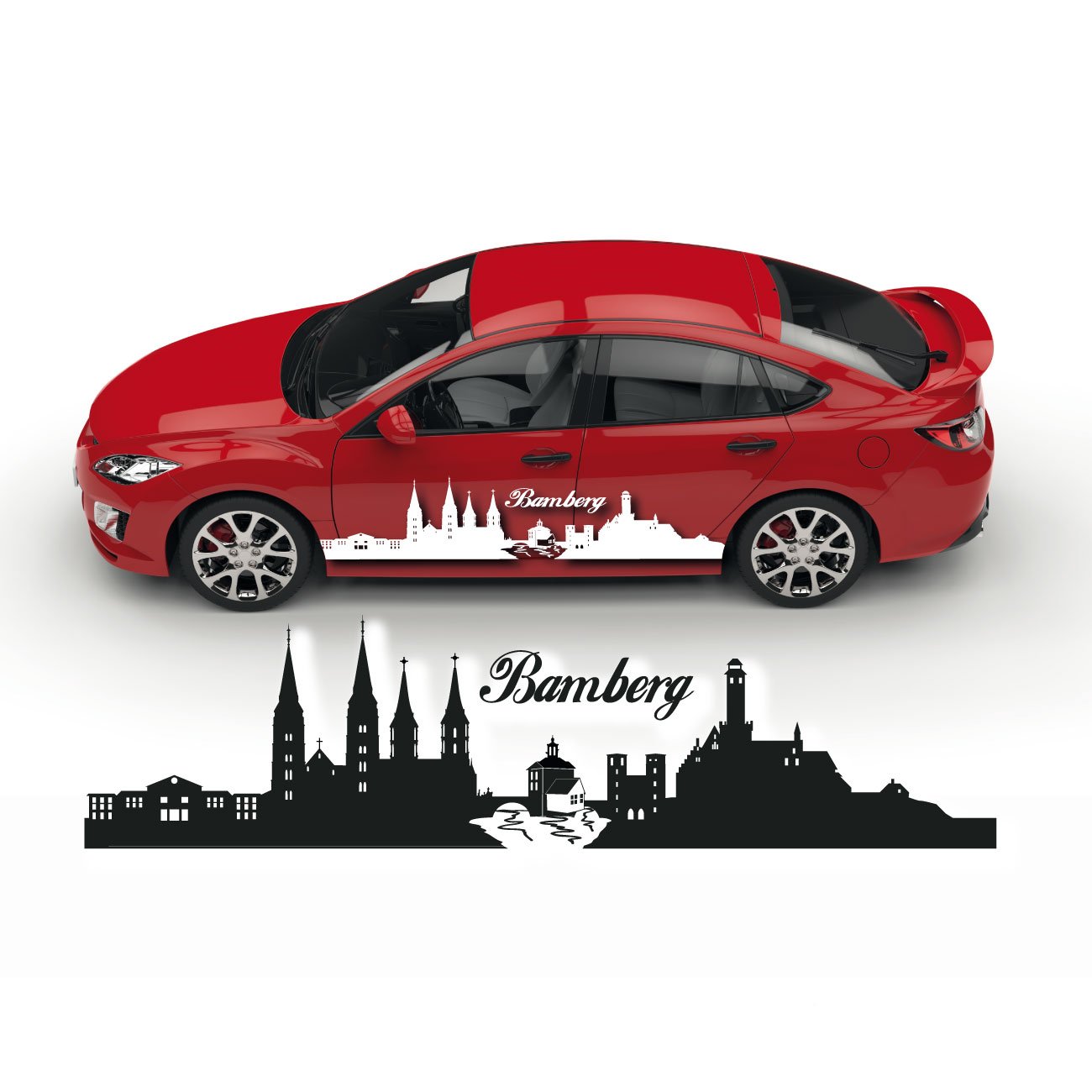 Skyline Bamberg Auto Aufkleber Sticker Cartattoo Silhouette Deutschland Folienplot |SKD026 von Klebe-X