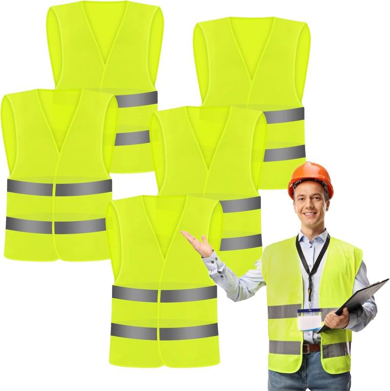 Klhamky 5 Stück Hi Vis Vests,Warnweste Auto,Reflektierende High Vis Jacken,Reflektierende Sicherheitsweste Weste Weste Jacke für Verkehr Arbeit, Laufen (5 Stück) von Klhamky