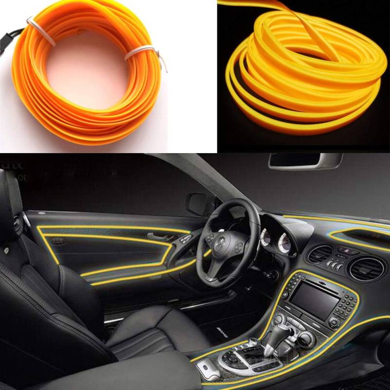 Kmruazre El Seil Licht Auto Kit 3m/9ft Neon Lichter unter Dash Lighting Kit für Auto Innenbeleuchtung Upgrade One-Line-Design (Gelb) von Kmruazre