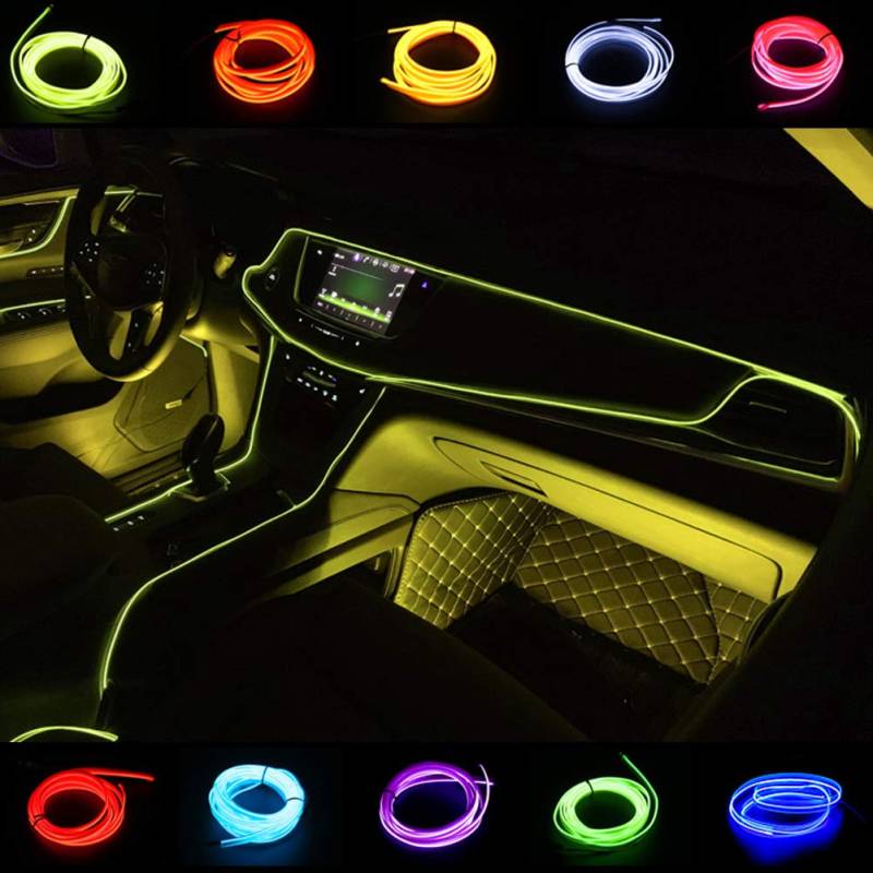 Kmruazre El Wires Car Kit 2M/6FT Elektrolumineszenz Licht leuchtende Neon Lichterketten für Autotür/Konsole/Sitz/Armaturenbrett Dekoration leicht DIY(Leuchtendes Grün) von Kmruazre