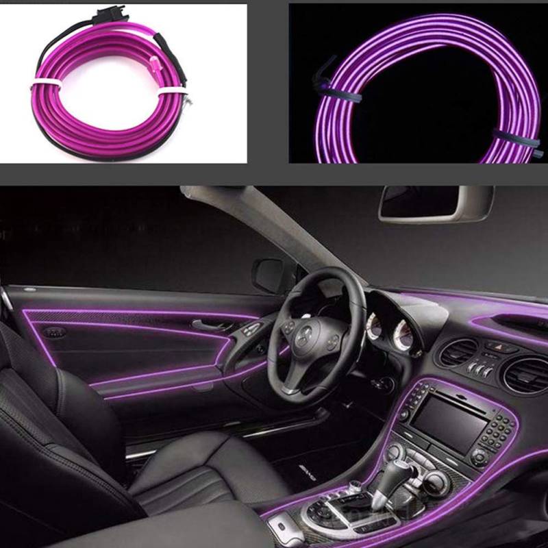 Kmruazre El Wires Car Kit 5mt /16ft Elektrolumineszenz Licht Leuchtende Neon Lichterketten Für Autotür/Konsole/Sitz/Armaturenbrett Dekoration Leicht Diy (Lila) von Kmruazre