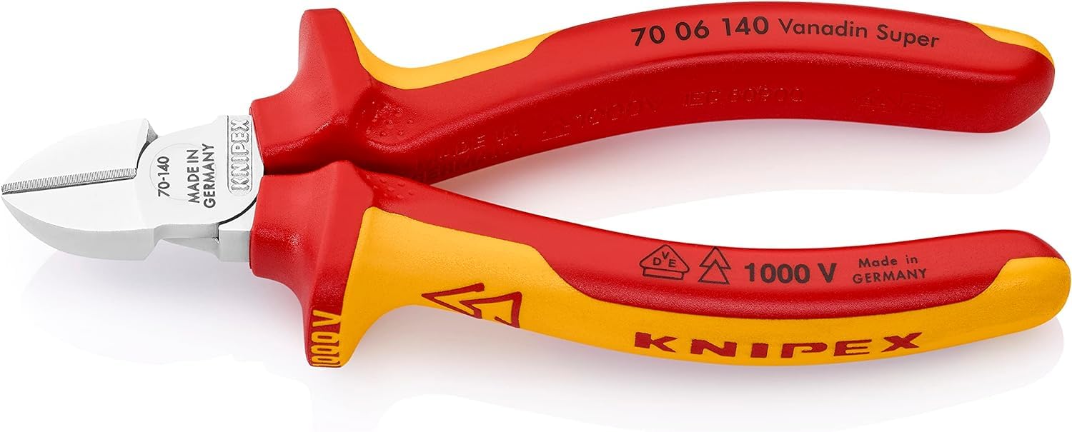 KNIPEX Seitenschneider isoliert mit Mehrkomponenten-Hüllen, VDE-geprüft verchromt 140 mm 70 06 140 von Knipex