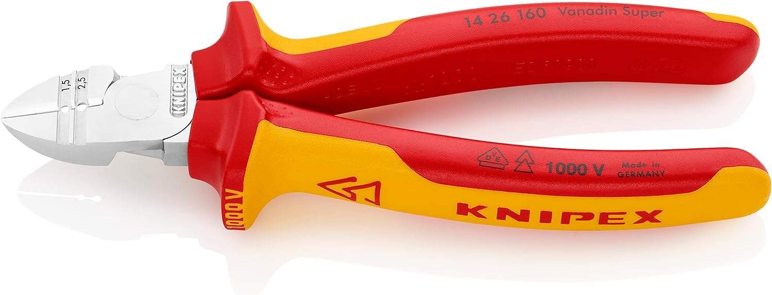 KNIPEX Abisolier-Seitenschneider isoliert mit Mehrkomponenten-Hüllen, VDE-geprüft verchromt 160 mm 14 26 160 SB von Knipex