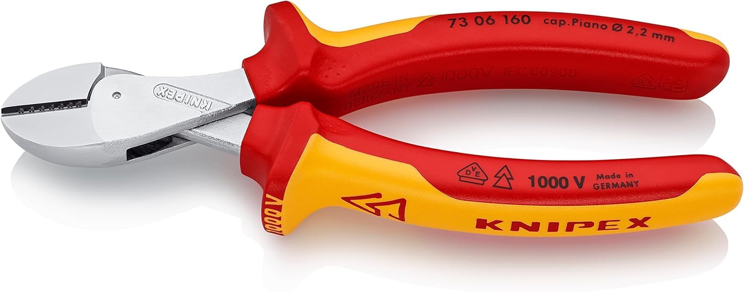 KNIPEX X-Cut Kompakt-Seitenschneider hochübersetzt isoliert mit Mehrkomponenten-Hüllen, VDE-geprüft verchromt 160 mm 73 06 160 SB, Nicht zutreffend von Knipex