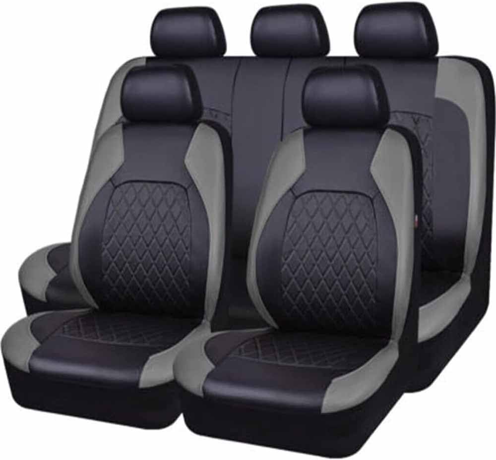 KnoRRs Auto Sitzbezüge Sets für V-W Golf VIII VI V IV III II I Mk 8 7 6 5 4 3 R GTE, PU-Leder Sitzkissen Komplettset Wasserdicht Bequem Innenraum Zubehör,A/9pcs Set Grey von KnoRRs