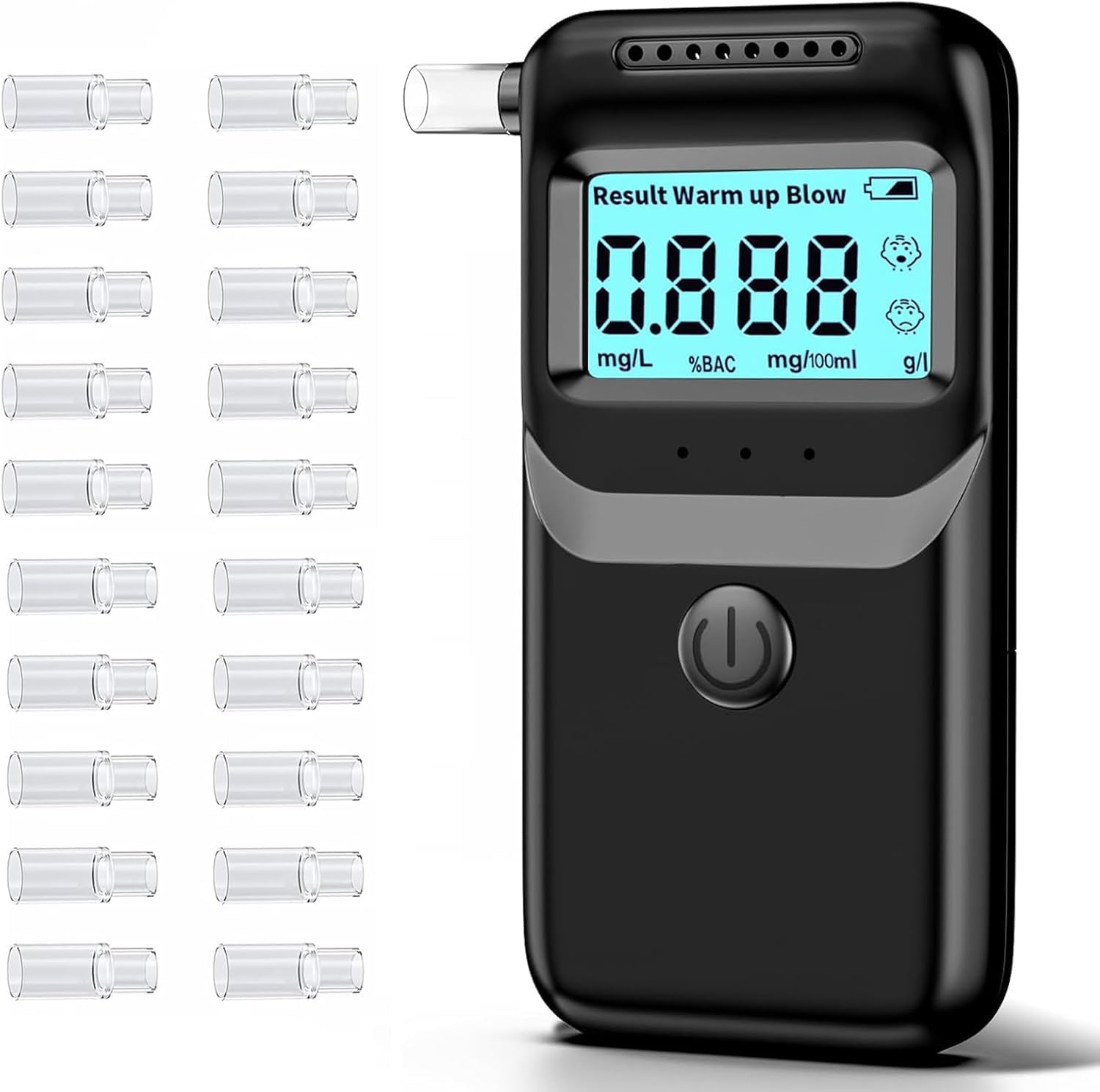 Alkoholtester, Alkoholtester, digital, mit blauem LCD-Display, professioneller Alkohol-Detektor mit hoher Präzision für den persönlichen und professionellen Gebrauch, 20 wiederverwendbare Mundstücke von Kntusa