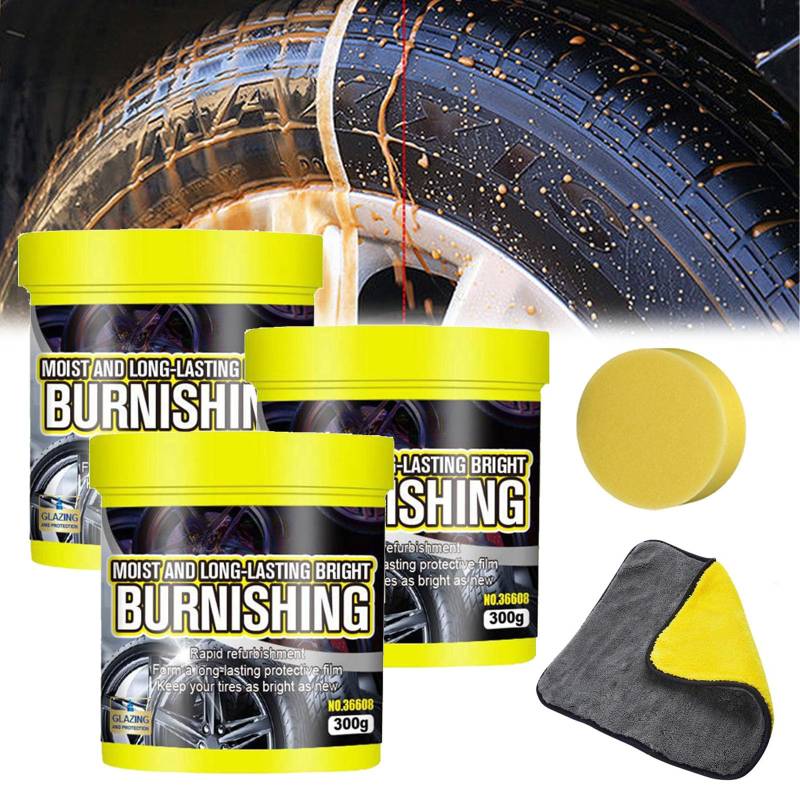 Knubbuf Tire Maintenance and Coating Paste, 2024 New Permanent Tire Shine, Tyre Protective Coating Restorer, Delivers A Lasting High Gloss Wet Look, Quick Drying for Professional Results (3Pcs) von Knubbuf