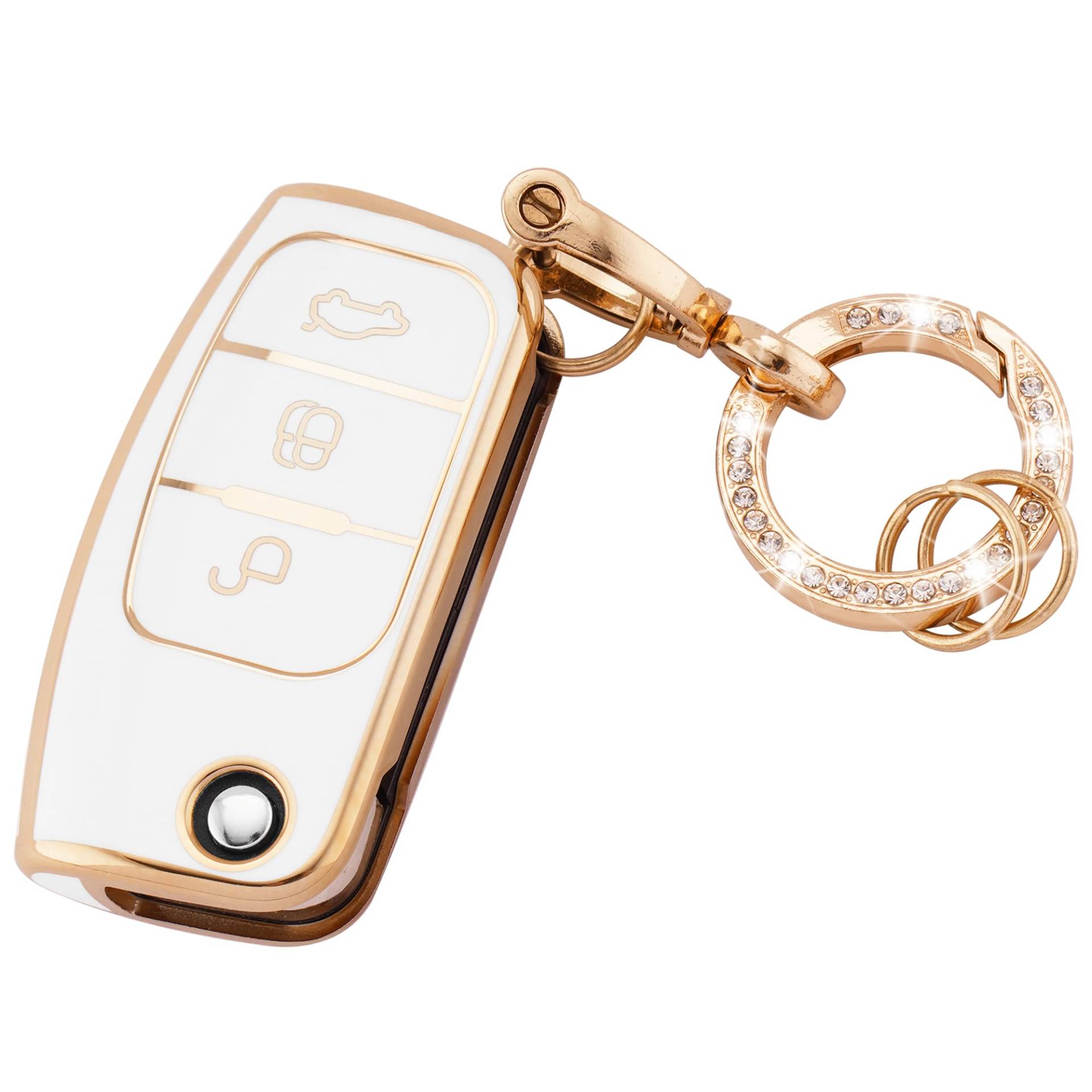 Koaudb Auto Schlüsselhülle Hüllen Schlüsselanhänger Kompatibel mit Ford 3 Tasten Focus Fiesta Galaxy Kuga C-Max S-Max Mondeo MK4 Flip Folding Key Fob (R-Frd-3F-W) von Koaudb